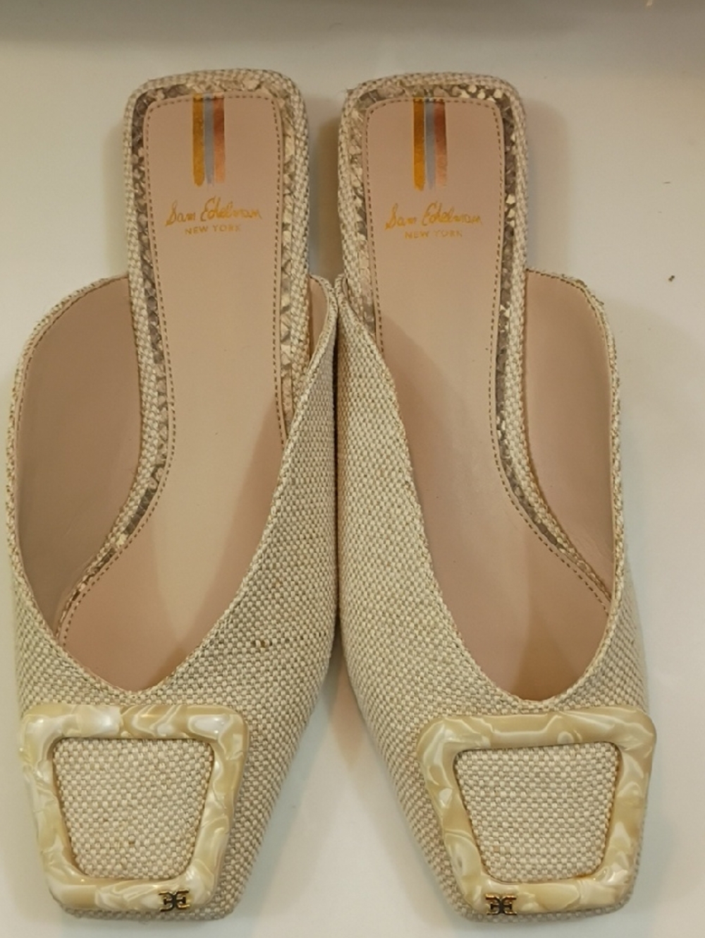 Sam Edelman Neutral Woven Square-Toe Slip-Ons - Picture 2 of 10